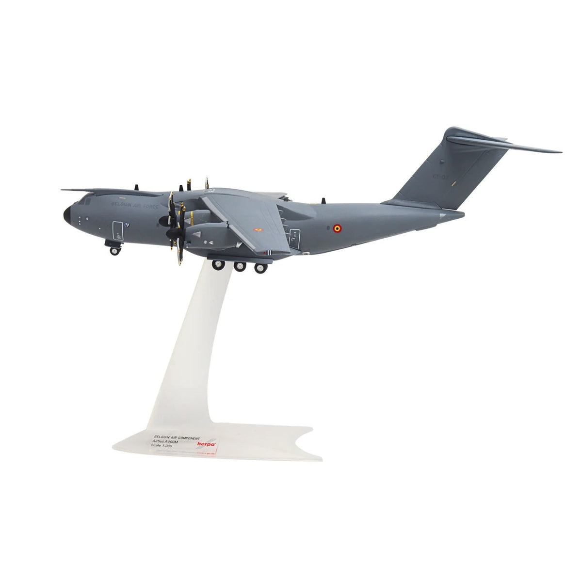 Airbus A400M Atlas Transport Aircraft "20th Squadron 15th Wing Melsbroek Air Base" Belgian Air Component 1/200 Diecast Model Airplane by Herpa-GeminiJets-ModelCars.com