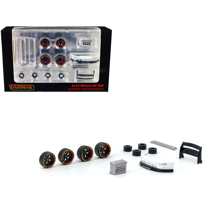 "AL13 Wheels DC 003" Red and Black Wheels and Parts Designed for RWB Models "Parts64" Series for 1/64 Model Cars by Tarmac Works - Tarmac Works - ModelCars.com