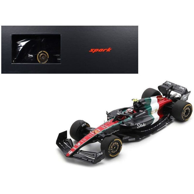 Alfa Romeo C43 #24 Zhou Guanyu "F1 Team Stake" Formula One F1 "Italian GP" (2023) and Acrylic Display Case 1/18 Model Car by Spark-Spark-ModelCars.com