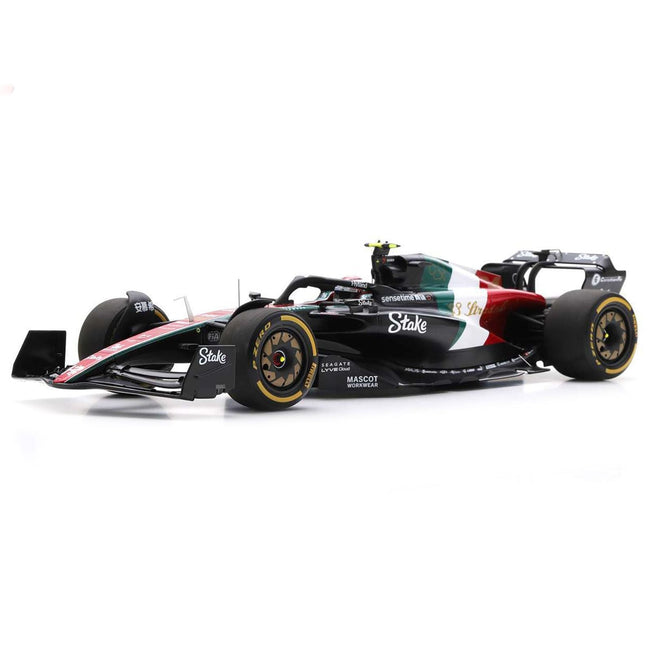 Alfa Romeo C43 #24 Zhou Guanyu "F1 Team Stake" Formula One F1 "Italian GP" (2023) and Acrylic Display Case 1/18 Model Car by Spark-Spark-ModelCars.com