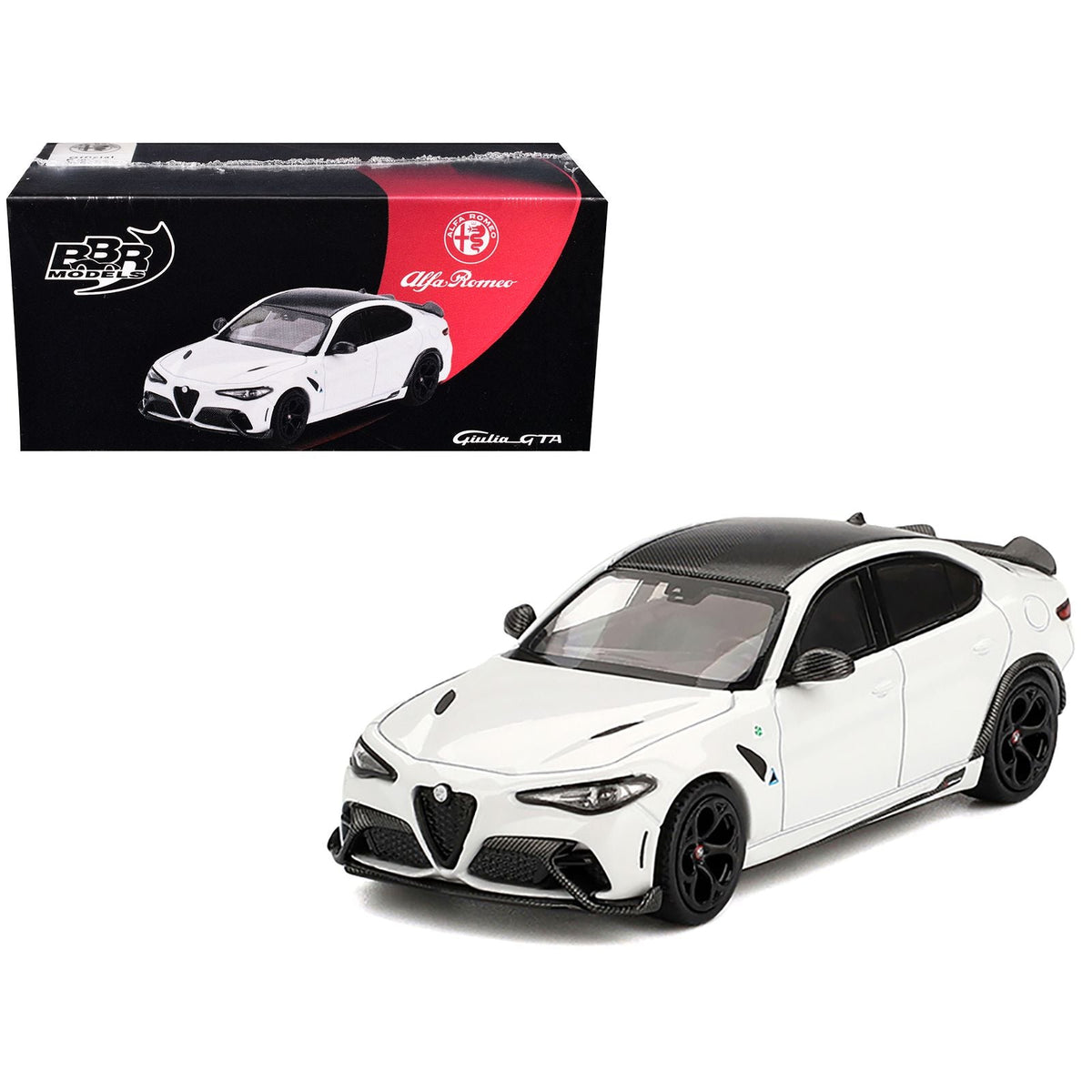 Alfa Romeo Giulia GTA White with Carbon Top 1/64 Diecast Model Car by BBR-BBR-ModelCars.com