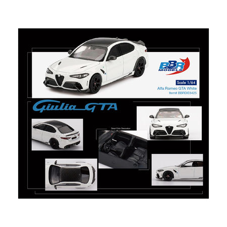 Alfa Romeo Giulia GTA White with Carbon Top 1/64 Diecast Model Car by BBR-BBR-ModelCars.com