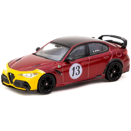 Alfa Romeo Giulia GTAm 13 Red Metallic and Yellow with Black Top "Global64" Series 1/64 Diecast Model by Tarmac Works - Tarmac Works - ModelCars.com