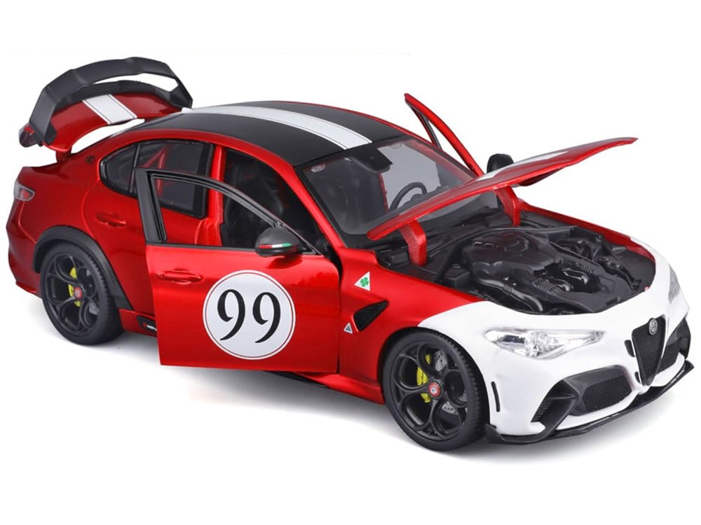 Alfa Romeo Giulia GTAm #99 Red Metallic with Black Top and White Graphics 1/18 Diecast Model Car by Bburago-Bburago-ModelCars.com