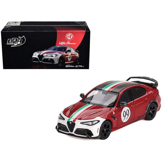 Alfa Romeo Giulia GTAm 99 Rosso GTA Red with Carbon Top and Stripes "Centro Stile" Livery 1/64 Diecast Model Car by BBR - BBR - ModelCars.com