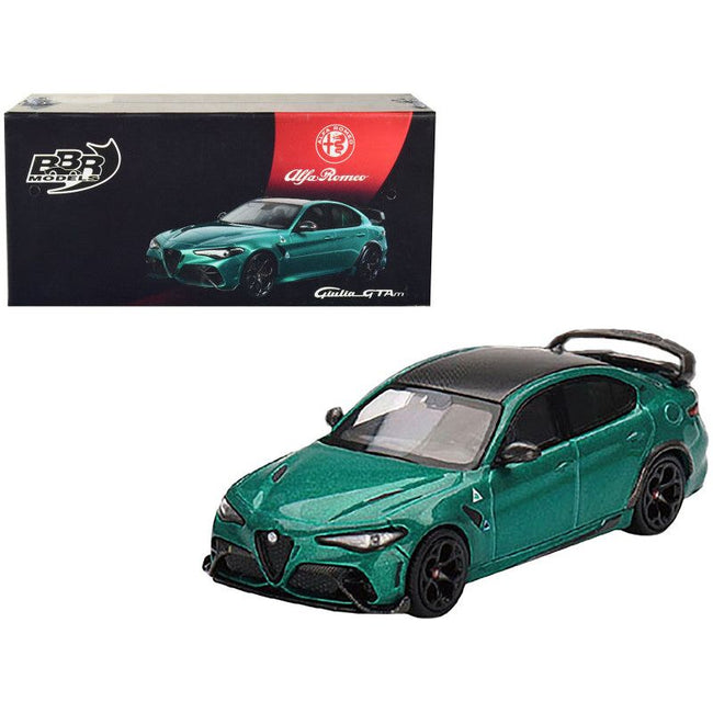 Alfa Romeo Giulia GTAm Verde Montreal Green Metallic with Carbon Top 1/64 Diecast Model Car by BBR-BBR-ModelCars.com