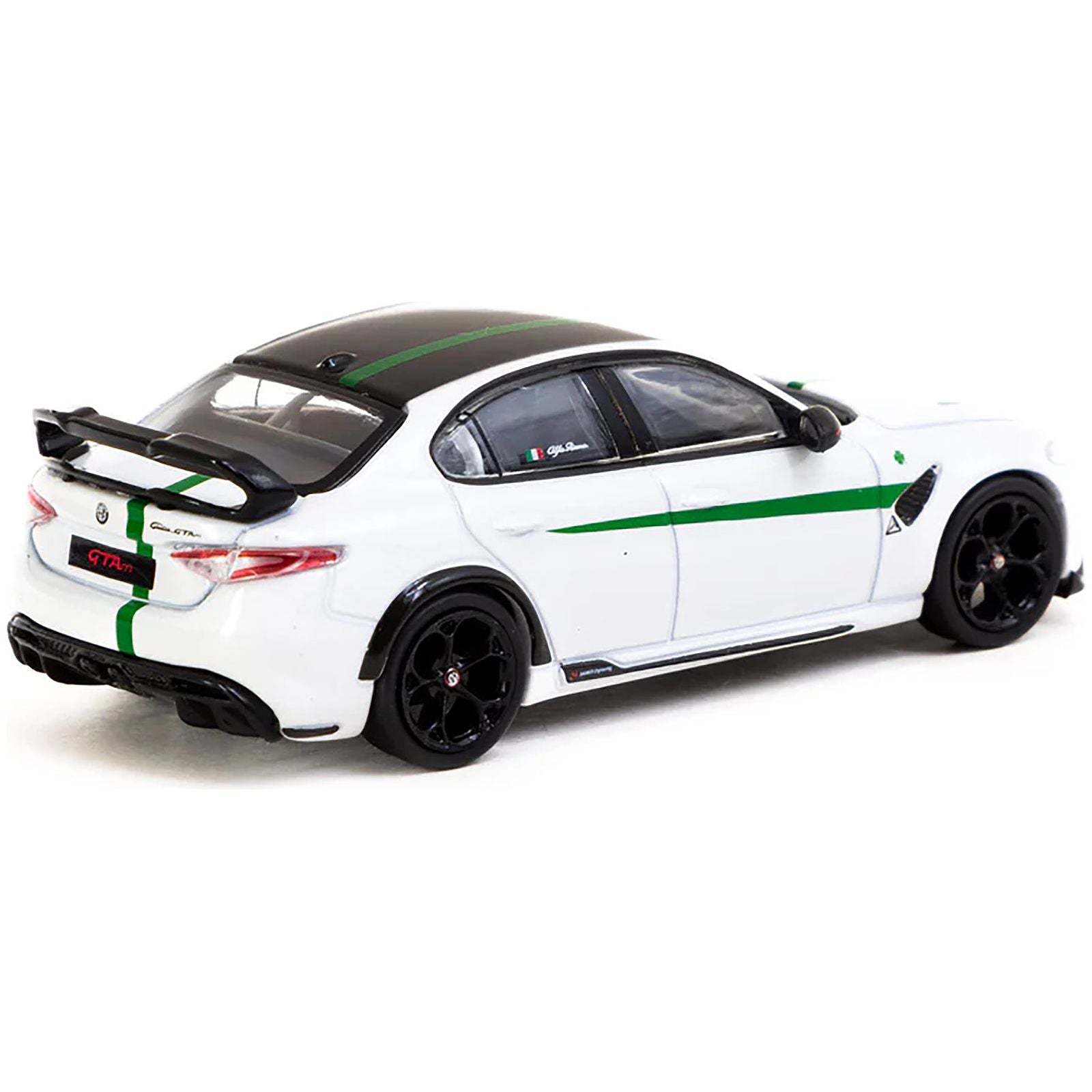 Alfa Romeo Giulia GTAm White with Green Stripes and Black Top "Global64" Series 1/64 Diecast Model by Tarmac Works - Tarmac Works - ModelCars.com