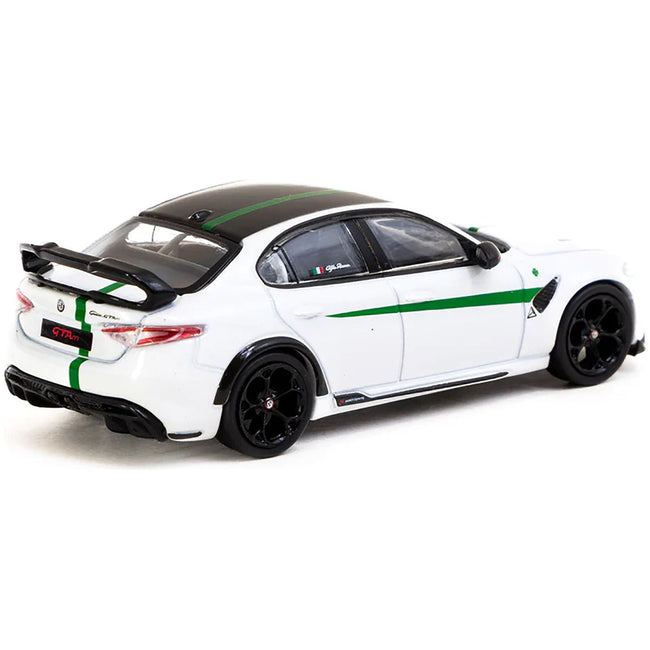 Alfa Romeo Giulia GTAm White with Green Stripes and Black Top "Global64" Series 1/64 Diecast Model by Tarmac Works - Tarmac Works - ModelCars.com