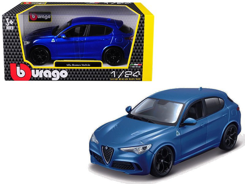 Alfa Romeo Stelvio Quadrifoglio Blue 1/24 Diecast Model Car by Bburago-Bburago-ModelCars.com