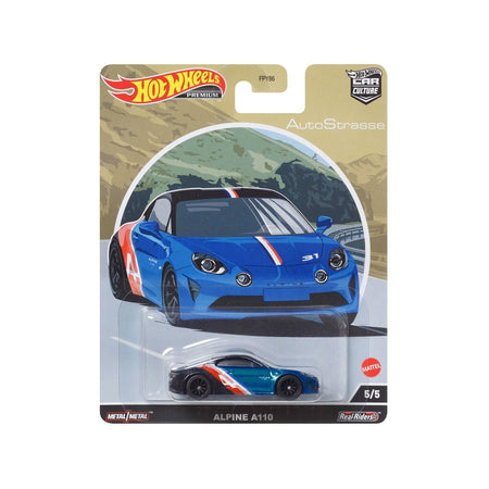 Alpine A110 Blue Metallic and Black with Graphics "Auto Strasse" Series Diecast Model Car by Hot Wheels-Hotwheels-ModelCars.com