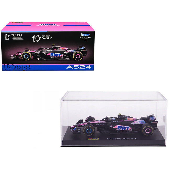 Alpine A524 #10 Pierre Gasly "BWT" "Formula One F1 World Championship" (2024) with Driver Figure and Display Case "Race" Series 1/43 Diecast Model Car by Bburago-Bburago-ModelCars.com