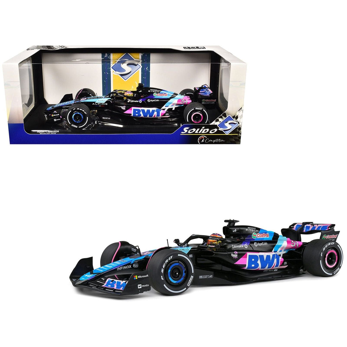 Alpine A524 #31 Esteban Ocon "BWT" Formula One F1 Miami GP (2024) "Competition" Series 1/18 Diecast Model Car by Solido-Solido-ModelCars.com