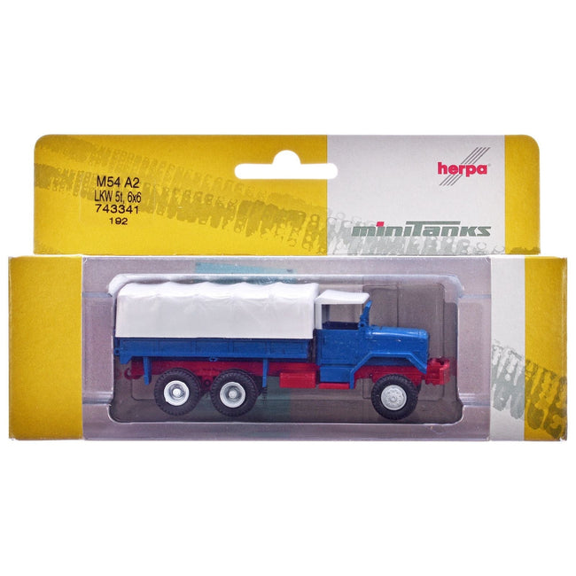 Am General M54 6X6 5/10 Ton Truck Blue with White Top 1/87 (HO) Plastic Model Car by Promotex-Promotex-ModelCars.com