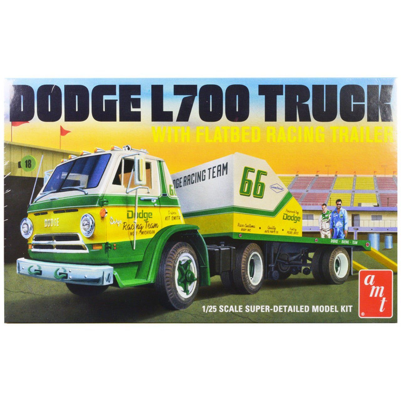 AMT 1966 Dodge L700 Truck w/Flatbed Racing Trailer 1/25 Scale Model Kit - AMT - ModelCars.com