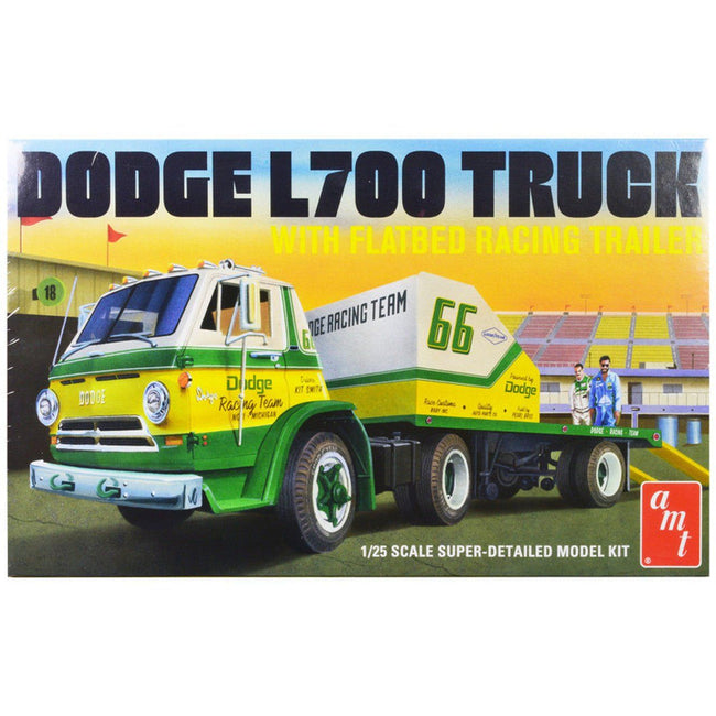 AMT 1966 Dodge L700 Truck w/Flatbed Racing Trailer 1/25 Scale Model Kit - AMT - ModelCars.com