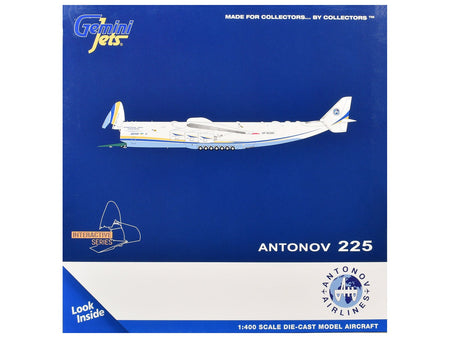 Antonov An-225 Mriya Commercial Aircraft "Antonov Airlines" (UR-82060) White with Blue and Yellow Stripes "Interactive Series" 1/400 Diecast Model by GeminiJets-GeminiJets-ModelCars.com