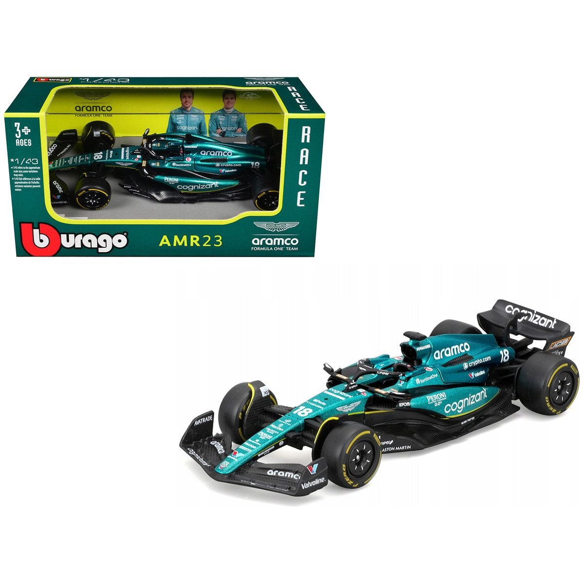 Aston Martin AMR23 18 Lance Stroll "Cognizant Aramco F1 Team" Formula One F1 World Championship (2023) "Race" Series 1/43 Diecast Model Car by Bburago - Bburago - ModelCars.com