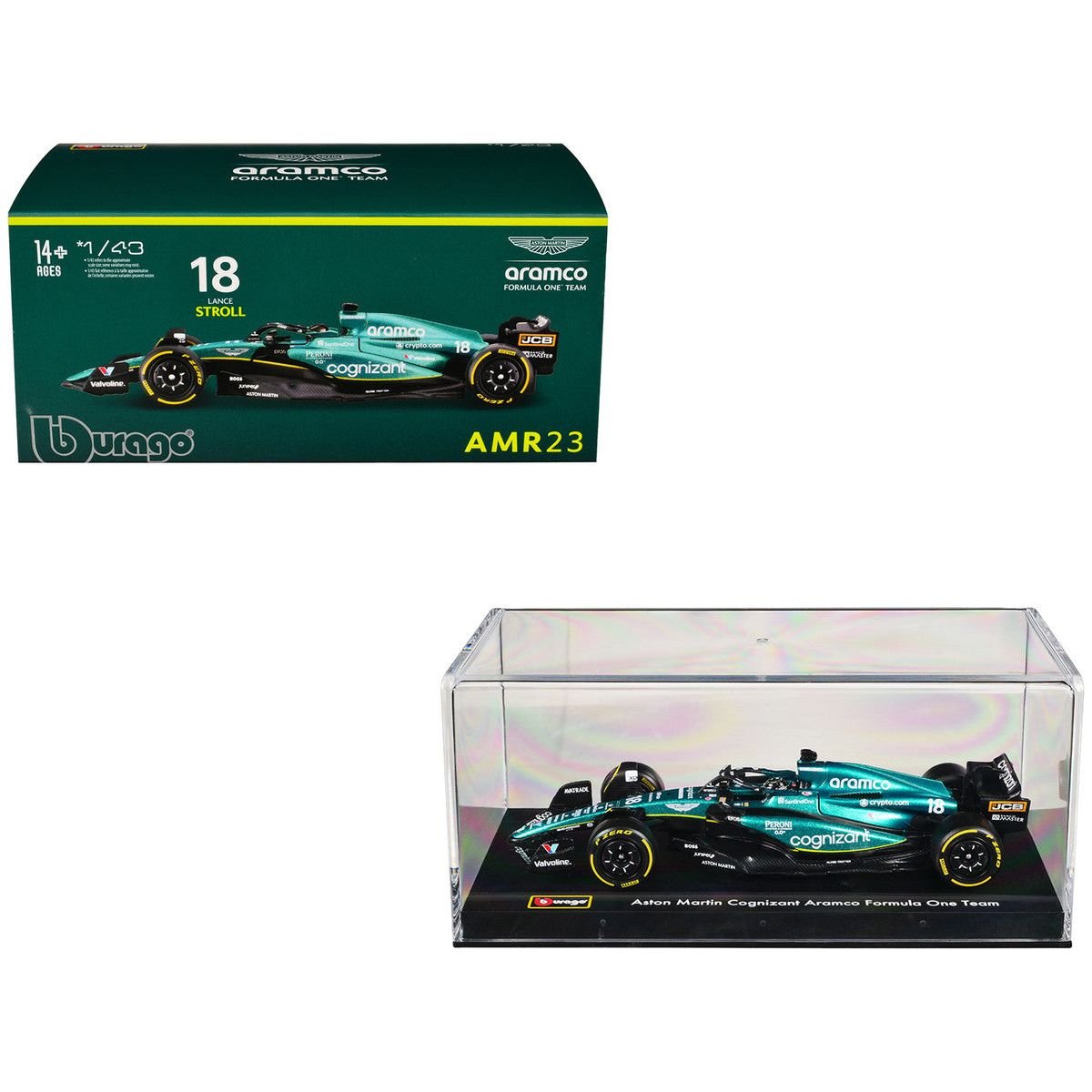 Aston Martin AMR23 18 Lance Stroll "Cognizant Aramco F1 Team" Formula One F1 World Championship (2023) with Display Case "Race" Series 1/43 Diecast Model Car by Bburago - Bburago - ModelCars.com