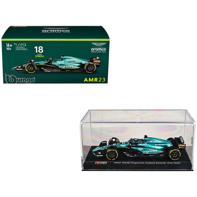 Aston Martin AMR23 #18 Lance Stroll "Cognizant Aramco F1 Team" Formula One F1 World Championship (2023) with Display Case "Race" Series 1/43 Diecast Model Car by Bburago-Bburago-ModelCars.com