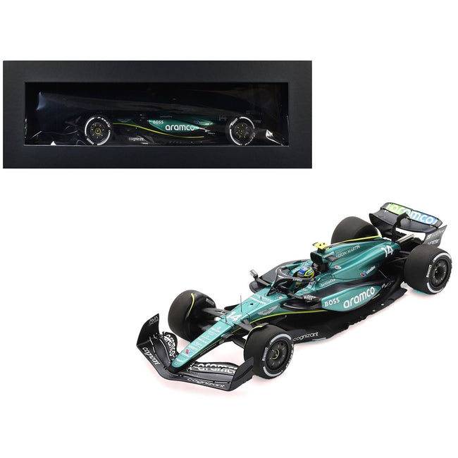 Aston Martin AMR24 #14 Fernando Alonso "Aramco" Formula One F1 "Saudi Arabian GP" (2024) with Acrylic Display Case 1/18 Model Car by Spark-Spark-ModelCars.com