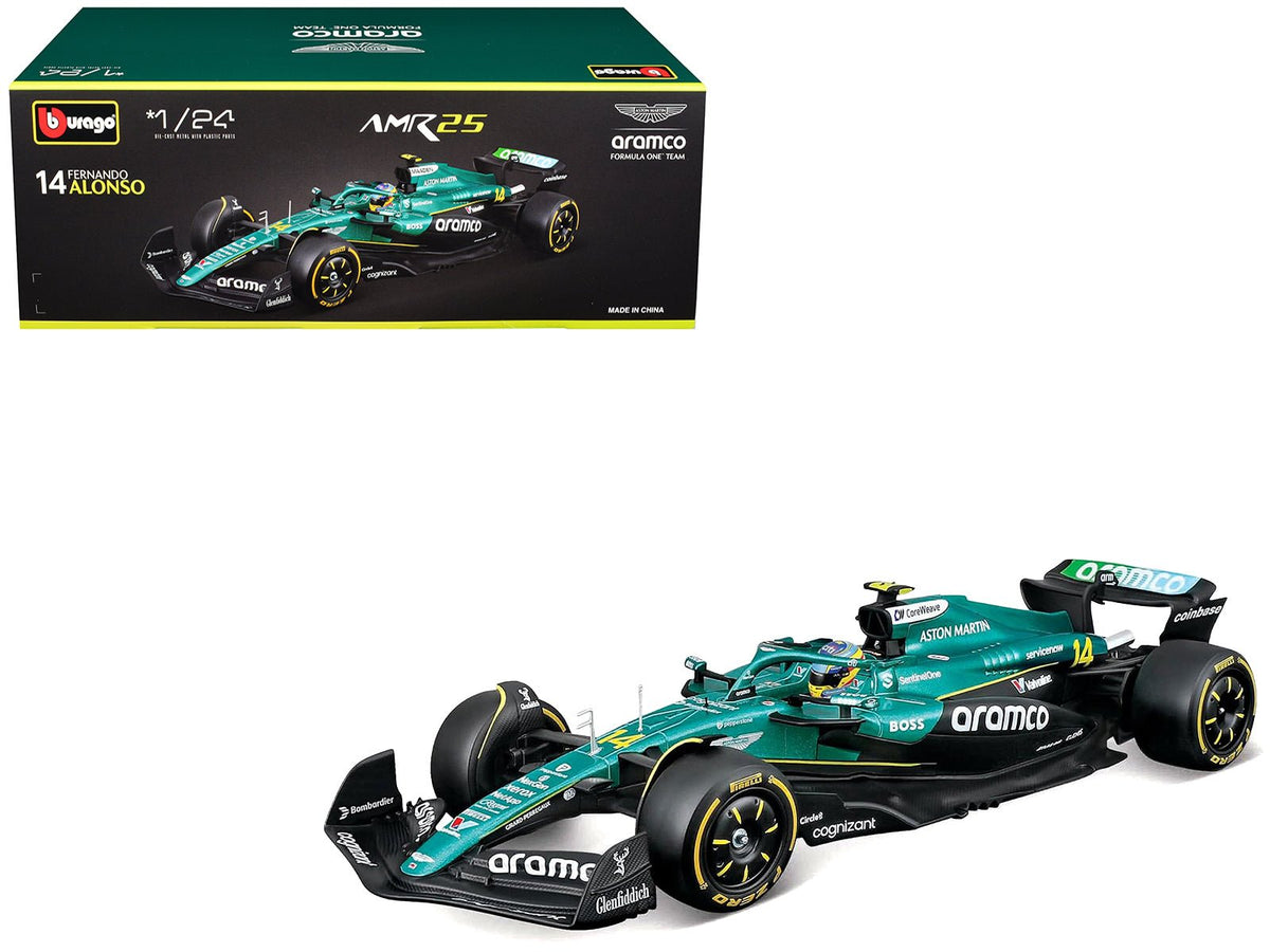 Aston Martin AMR25 14 Fernando Alonso "Aramco" Formula One F1 "World Championship" (2025) 1/24 Diecast Model Car by Bburago-Bburago-ModelCars.com