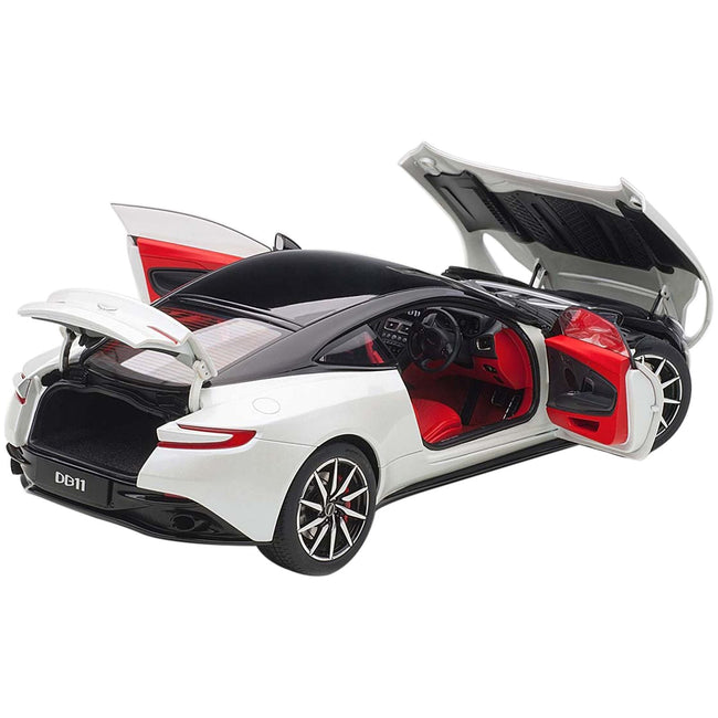 Aston Martin DB11 Morning Frost White Metallic with Black Top and Red Interior 1/18 Model Car by Autoart - Autoart - ModelCars.com