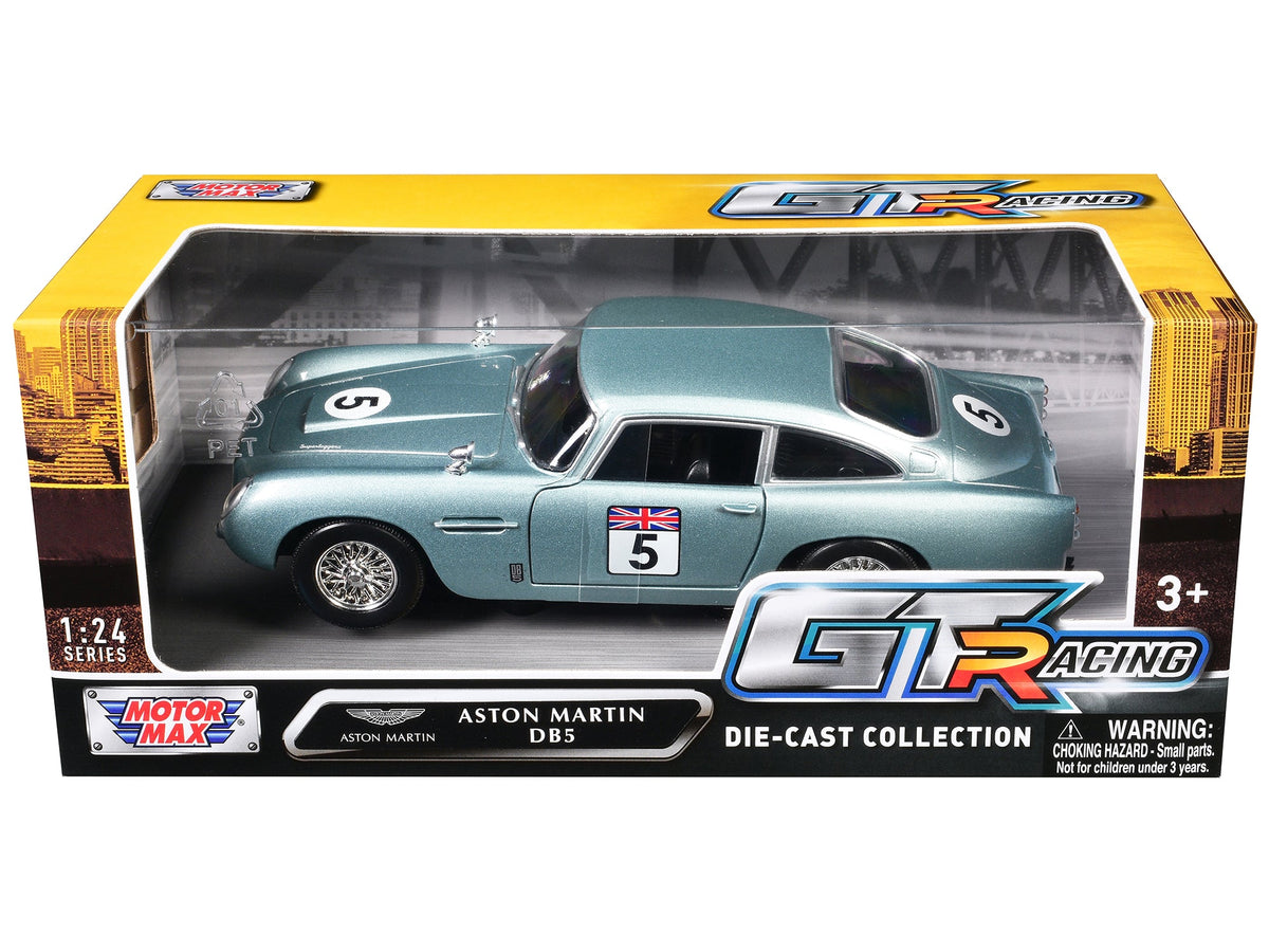 Aston Martin DB5 RHD (Right Hand Drive) #5 Light Blue Metallic "GT Racing" Series 1/24 Diecast Model Car by Motormax-Motormax-ModelCars.com