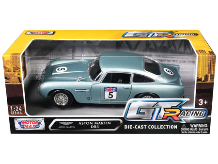Aston Martin DB5 RHD (Right Hand Drive) #5 Light Blue Metallic "GT Racing" Series 1/24 Diecast Model Car by Motormax-Motormax-ModelCars.com