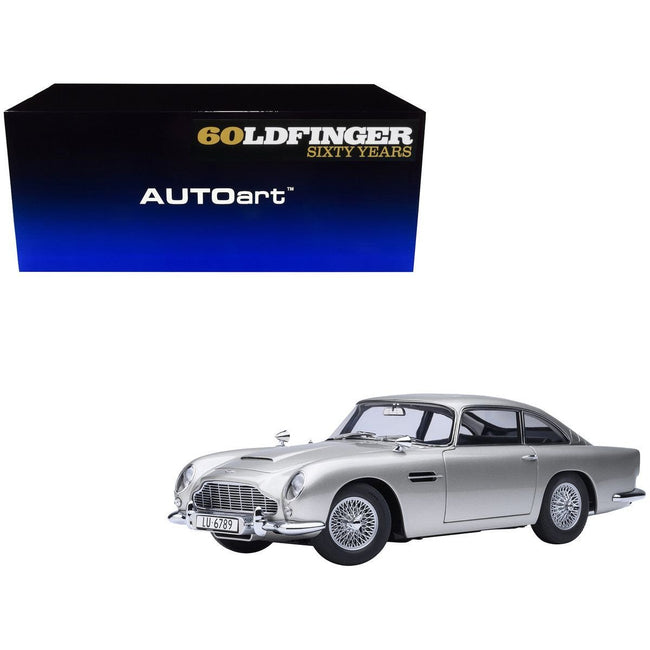 Aston Martin DB5 RHD (Right Hand Drive) Birch Silver 007 James Bond "Goldfinger" (1964) Movie 1/18 Model Car by Autoart-Autoart-ModelCars.com