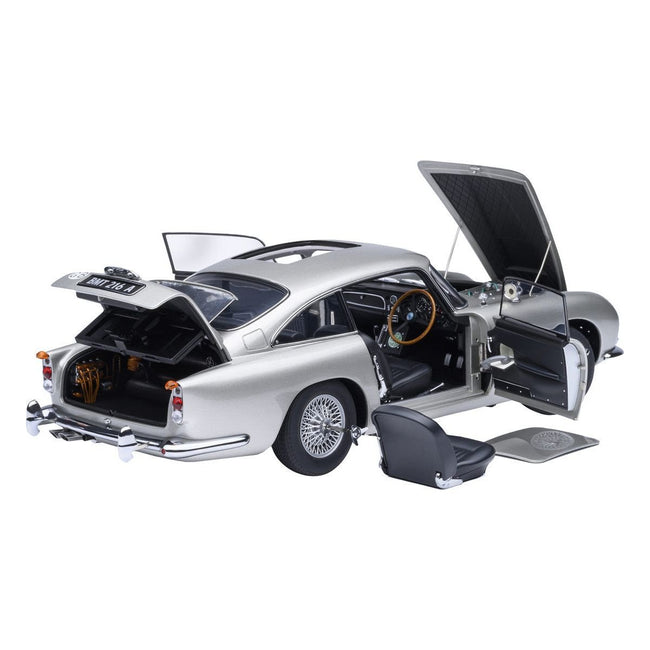 Aston Martin DB5 RHD (Right Hand Drive) Birch Silver 007 James Bond "Goldfinger" (1964) Movie 1/18 Model Car by Autoart-Autoart-ModelCars.com