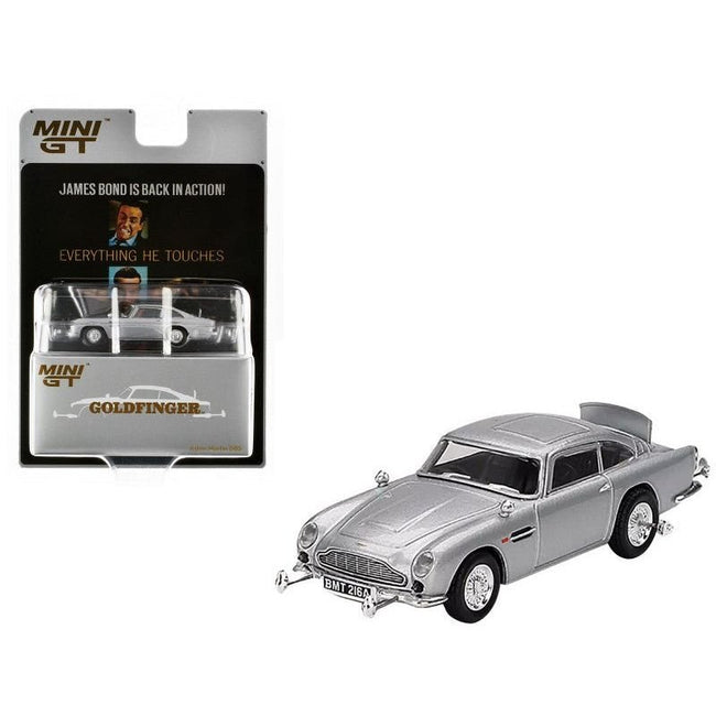 Aston Martin DB5 RHD (Right Hand Drive) Birch Silver Metallic 007 James Bond "Goldfinger" (1964) Movie Limited Edition 1/64 Diecast Model Car by Mini GT-Mini GT-ModelCars.com