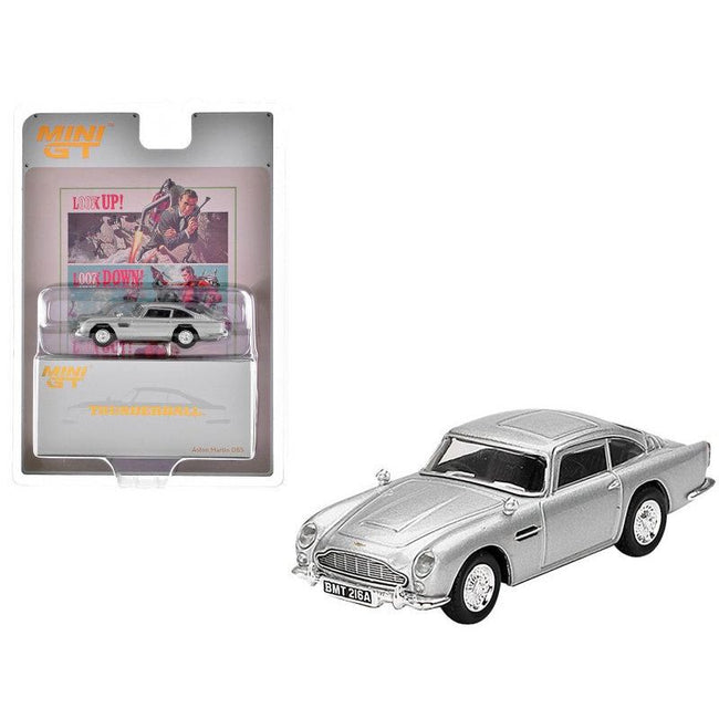 Aston Martin DB5 RHD (Right Hand Drive) Birch Silver Metallic 007 James Bond "Thunderball" (1965) Movie Limited Edition 1/64 Diecast Model Car by Mini GT-Mini GT-ModelCars.com