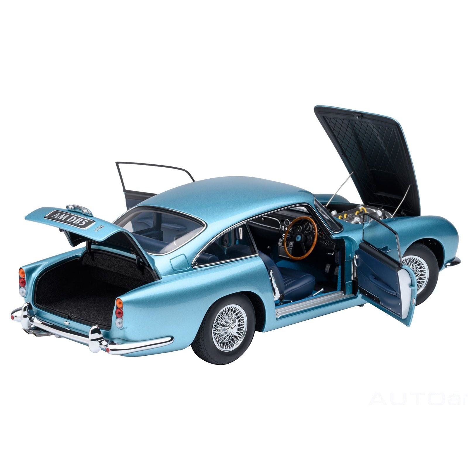Aston Martin DB5 RHD (Right Hand Drive) Caribbean Pearl Blue Metallic 1/18 Model Car by Autoart - Autoart - ModelCars.com
