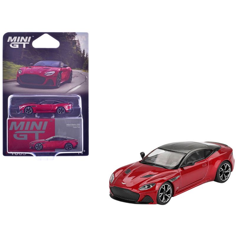 Aston Martin DBS RHD (Right Hand Drive) Hyper Red Metallic with Carbon Top Limited Edition 1/64 Diecast Model Car by Mini GT-Mini GT-ModelCars.com