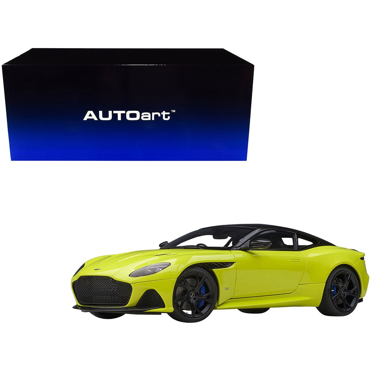 Aston Martin DBS Superleggera RHD (Right Hand Drive) Lime Essence Green Metallic with Carbon Top and Carbon Accents 1/18 Model Car by Autoart - Autoart - ModelCars.com