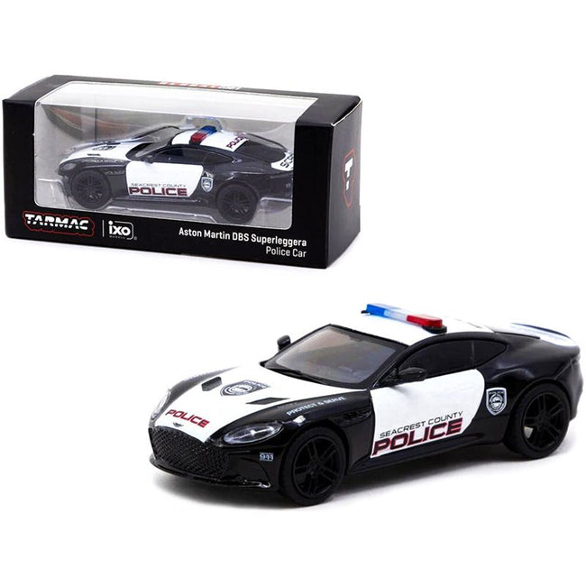 Aston Martin DBS Superleggera "Seacrest County Police" Black and White 1/64 Diecast Model Car by Tarmac Works - Tarmac Works - ModelCars.com