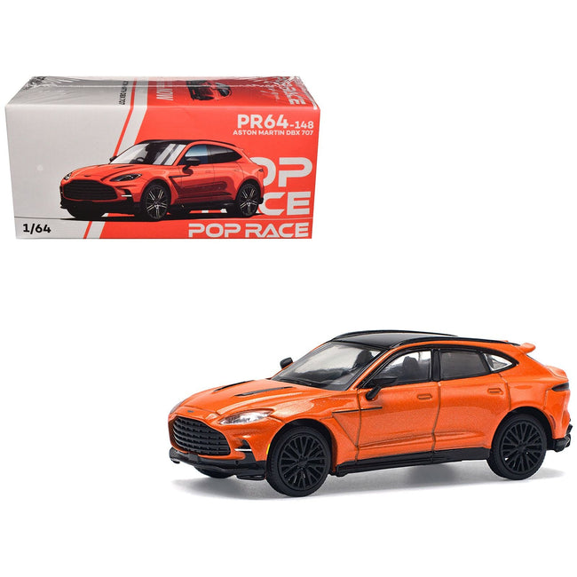 Aston Martin DBX 707 Cosmos Orange Metallic with Black Top 1/64 Diecast Model Car by Pop Race-Pop Race-ModelCars.com