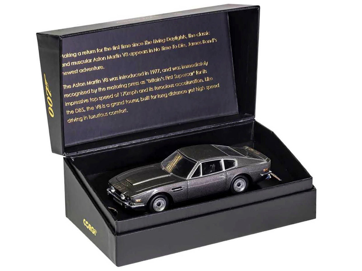 Aston Martin V8 RHD (Right Hand Drive) Black Metallic James Bond 007 "No Time To Die" (2021) Movie Diecast Model Car by Corgi-Corgi-ModelCars.com