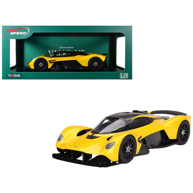 Aston Martin Valkyrie Cosmopolitan Yellow Metallic and Carbon 1/18 Model Car by Top Speed - Top Speed - ModelCars.com