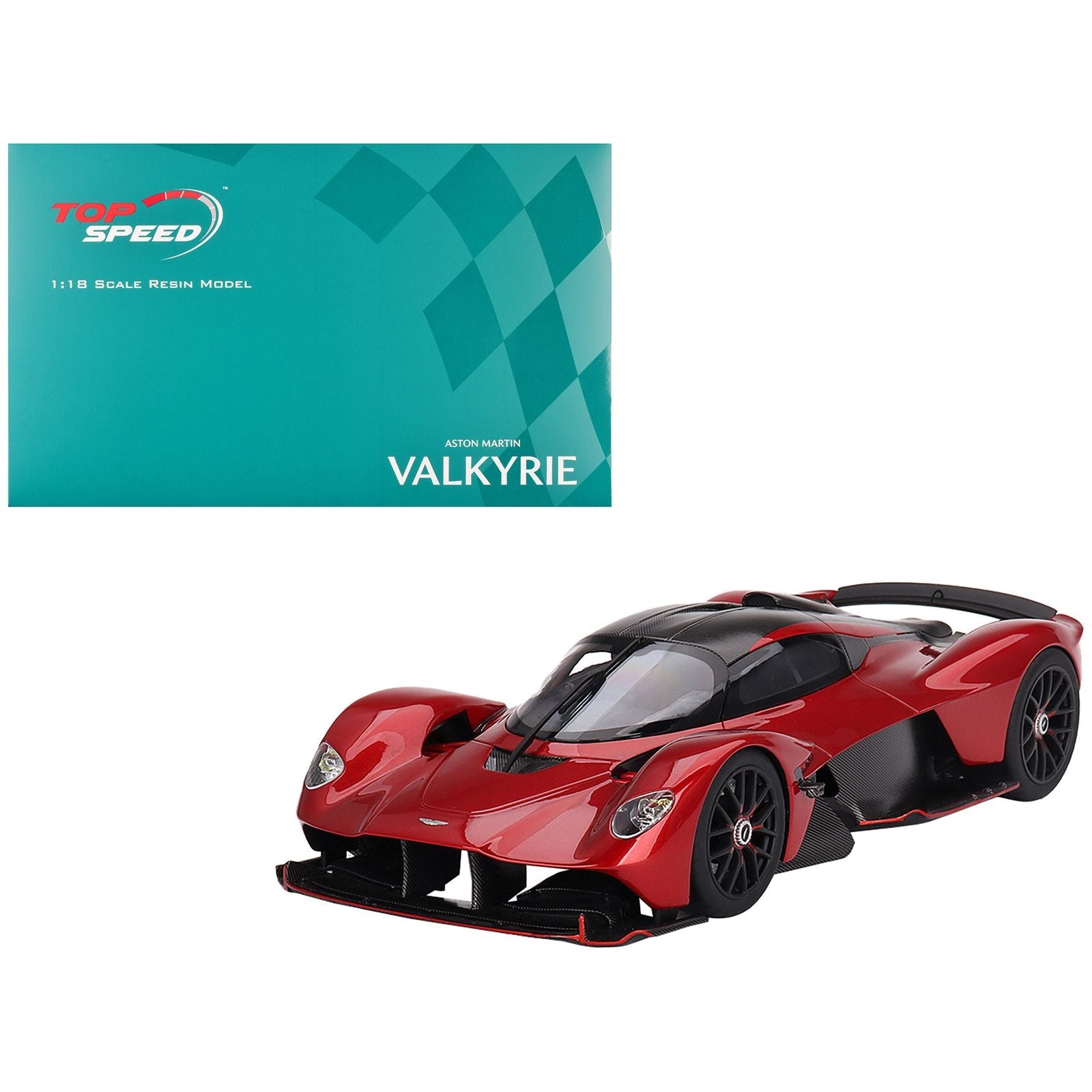 Aston Martin Valkyrie Hyper Red Metallic and Carbon 1/18 Model Car by Top Speed - Top Speed - ModelCars.com