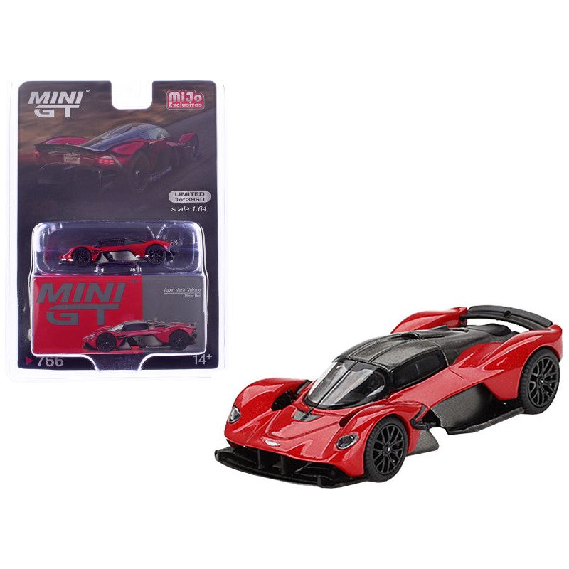 Aston Martin Valkyrie Hyper Red with Carbon Top Limited Edition to 3960 pieces Worldwide 1/64 Diecast Model Car by Mini GT - Mini GT - ModelCars.com