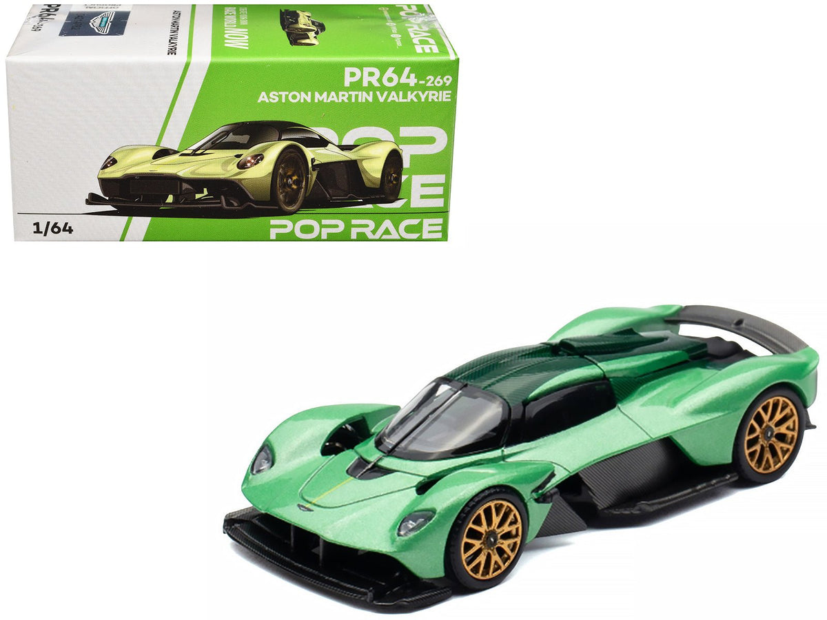 Aston Martin Valkyrie Iridescent Emerald Metallic with Green Carbon Top 1/64 Diecast Model Car by Pop Race-Pop Race-ModelCars.com
