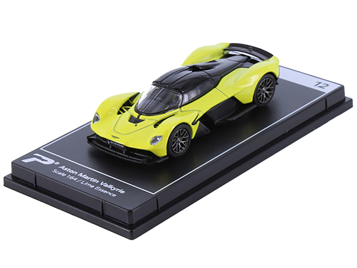 Aston Martin Valkyrie Lime Essence Yellow Metallic with Black Top "Hypercar League Collection" 1/64 Diecast Model Car by PosterCars-PosterCars-ModelCars.com