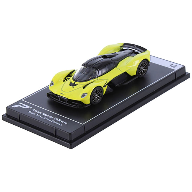 Aston Martin Valkyrie Lime Essence Yellow Metallic with Black Top "Hypercar League Collection" 1/64 Diecast Model Car by PosterCars - PosterCars - ModelCars.com
