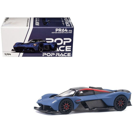 Aston Martin Valkyrie Satin Marina Blue with Carbon Top 1/64 Diecast Model Car by Pop Race - Pop Race - ModelCars.com