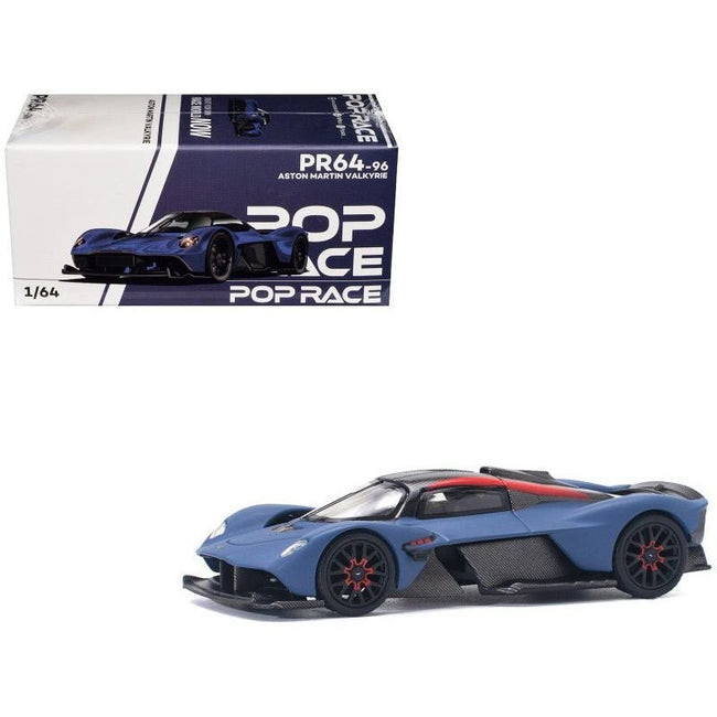 Aston Martin Valkyrie Satin Marina Blue with Carbon Top 1/64 Diecast Model Car by Pop Race-Pop Race-ModelCars.com