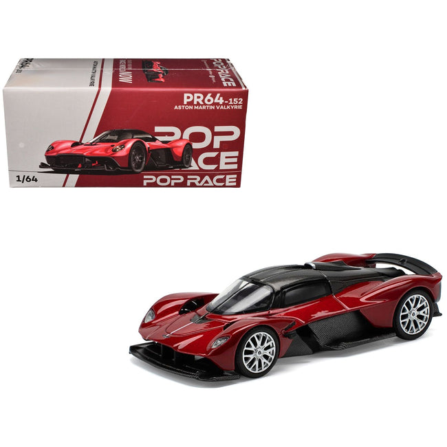 Aston Martin Valkyrie Supernova Red Metallic with Carbon Top 1/64 Diecast Model Car by Pop Race-Pop Race-ModelCars.com