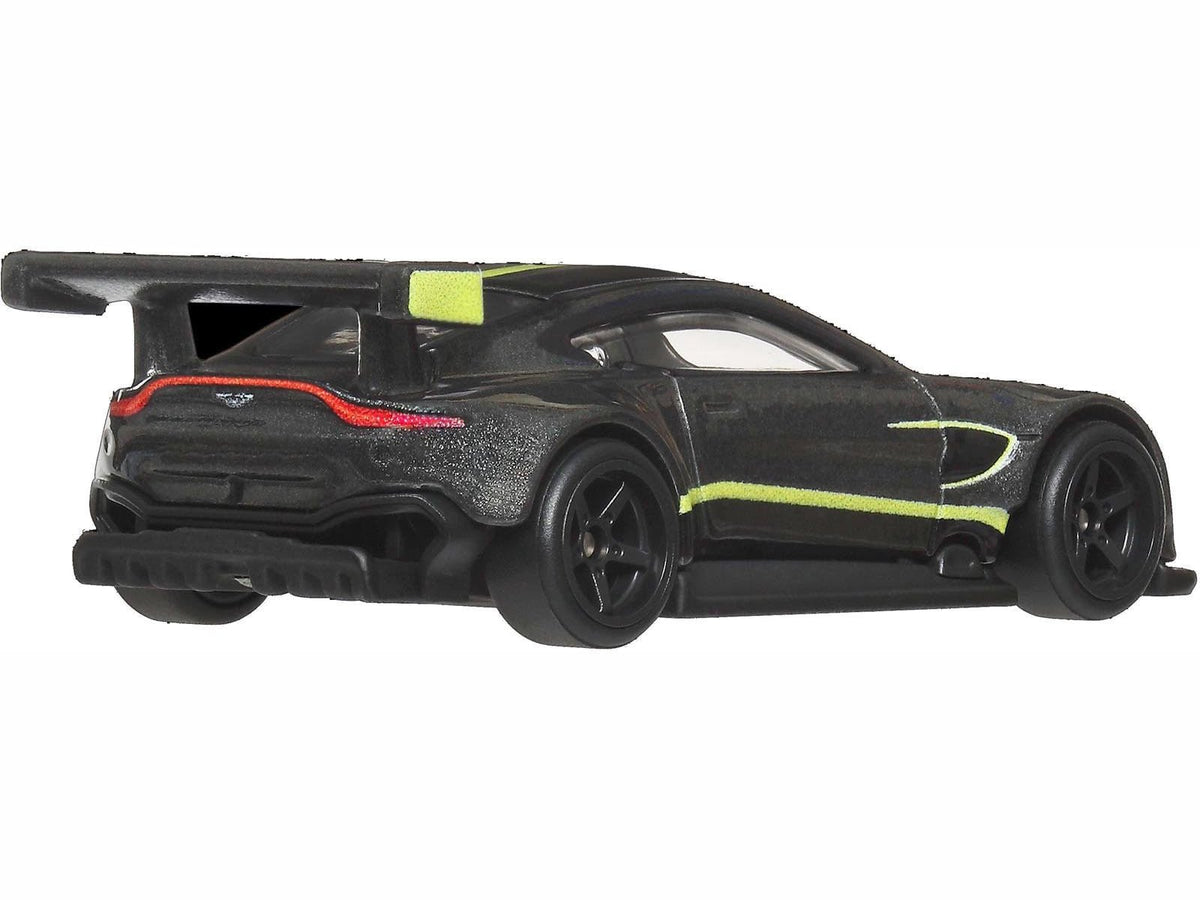 Aston Martin Vantage GTE Dark Gray Metallic with Lime Green Stripes "Euro Speed" Series Diecast Model Car by Hot Wheels-Hotwheels-ModelCars.com