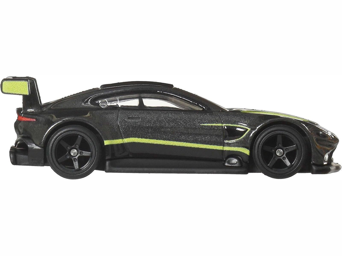 Aston Martin Vantage GTE Dark Gray Metallic with Lime Green Stripes "Euro Speed" Series Diecast Model Car by Hot Wheels-Hotwheels-ModelCars.com