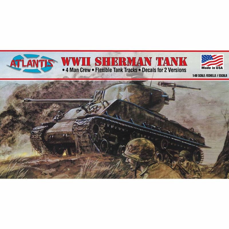 Atlantis 1/48 World War II M4 Sherman Medium Tank Model Kit with Four Figures-Atlantis-ModelCars.com